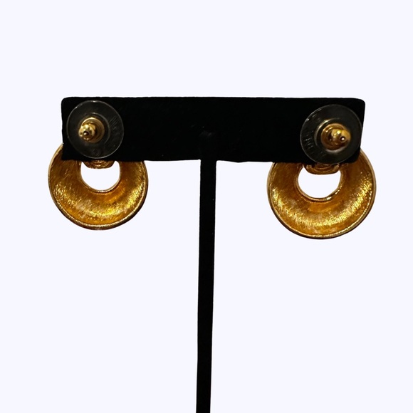 Vintage Monet Hoop Earrings , Gold Tone - Picture 2 of 3